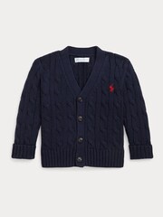 Polo Ralph Lauren Baby Navy Cable Knit 100% Cotton V-Neck Cardigan - Image 1 of 2