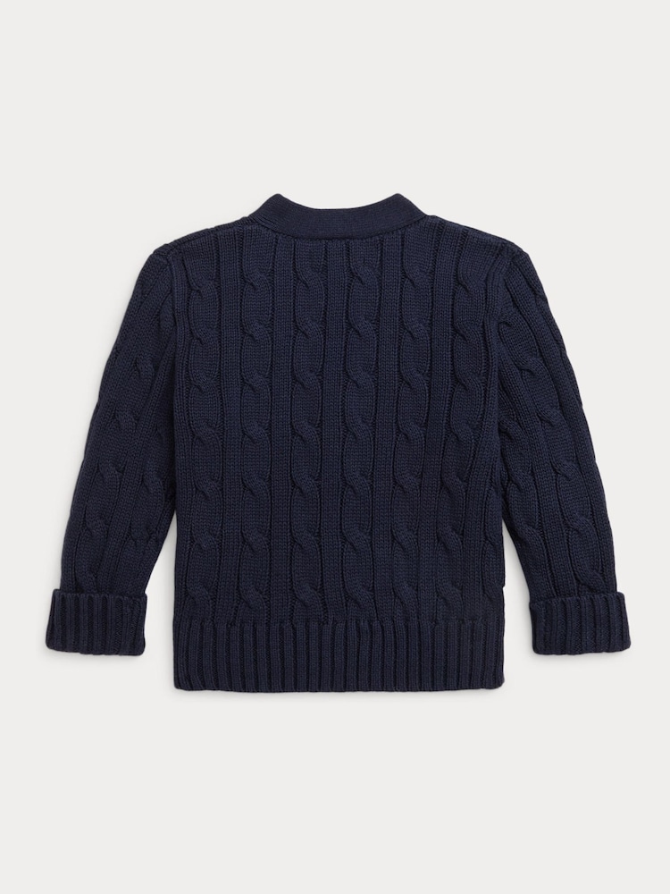 Polo Ralph Lauren Baby Navy Cable Knit 100% Cotton V-Neck Cardigan - Image 2 of 2