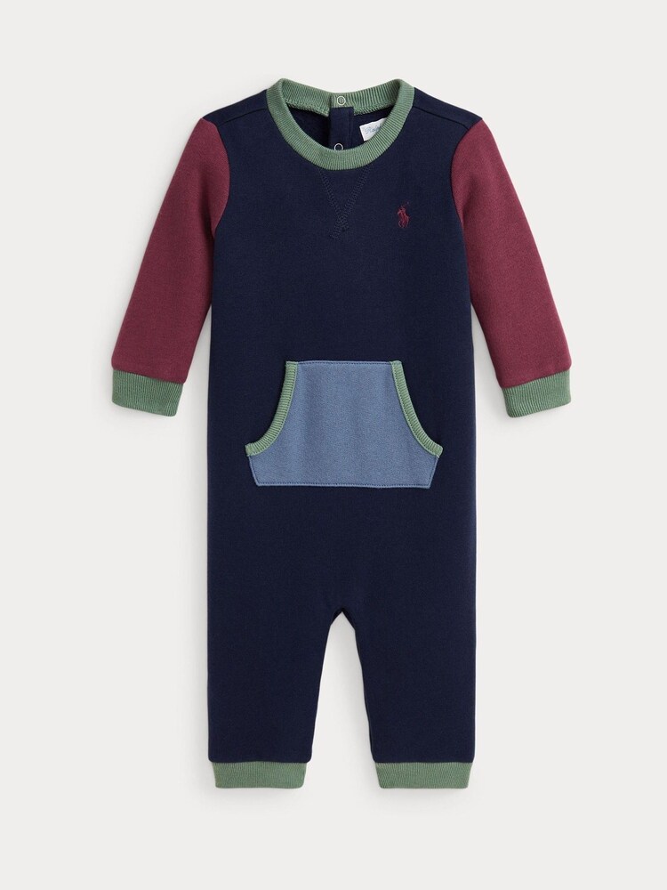 Polo Ralph Lauren Baby Navy Color Blocked Fleece Rompersuit - Image 1 of 3