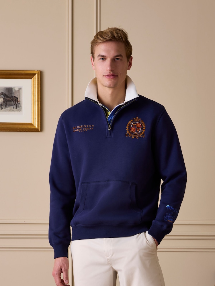 Joules Official Badminton Navy Quarter Zip Sweatshirt - Image 1 of 11