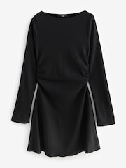 Black Long Sleeves Ruched Mini Dress - Image 5 of 7