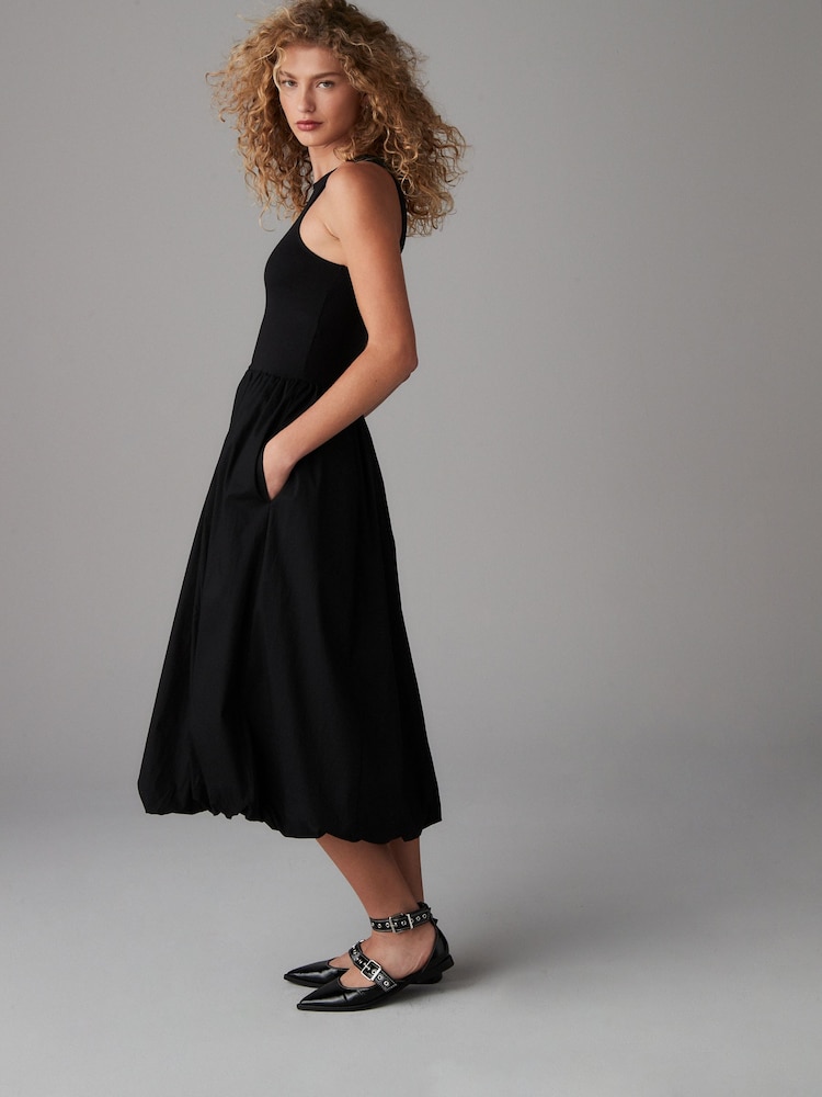 Noir - Peignoir mi-long Sans manche Racer Puffball 100% coton - Image 1 de 7