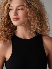 Noir - Peignoir mi-long Sans manche Racer Puffball 100% coton - Image 4 de 7