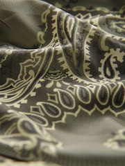 Khaki Green Scarf Print Long Sleeve Placement Floral Mesh Maxi Dress - Image 7 of 7