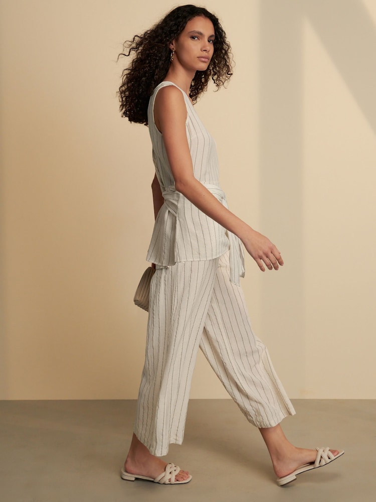Neutral Stripe Tie Waist V-Neck Jumpsuit - Image 1 of 9