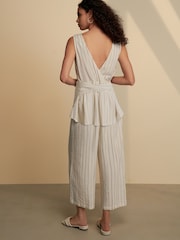 Neutral Stripe Tie Waist V-Neck Jumpsuit - Image 3 of 9