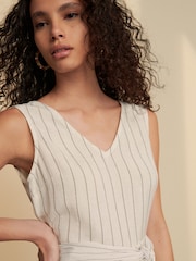Neutral Stripe Tie Waist V-Neck Jumpsuit - Image 4 of 9