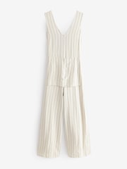 Neutral Stripe Tie Waist V-Neck Jumpsuit - Image 7 of 9