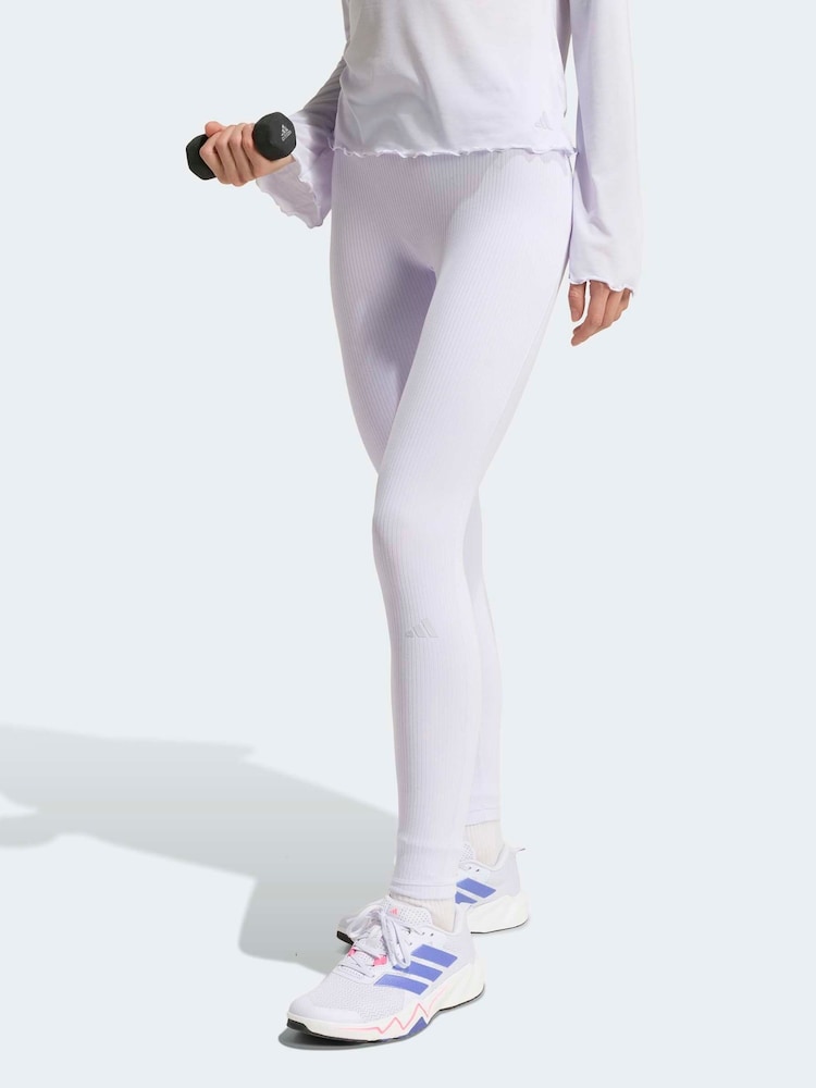 adidas White All Me Rib Leggings - Image 1 of 6 adidas White All Me Rib Leggings - Image 1 of 6