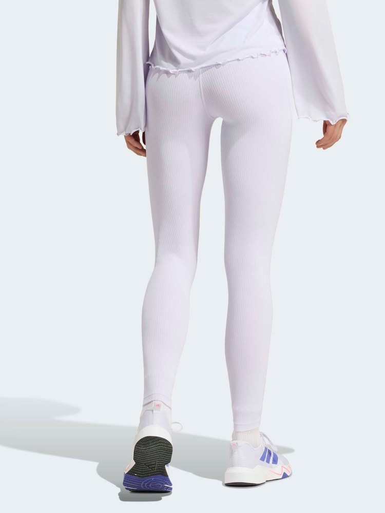 adidas White All Me Rib Leggings - Image 2 of 6 adidas White All Me Rib Leggings - Image 2 of 6
