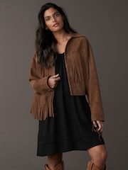Black V-Neck Ruffle Sleeve Mini Dress with Linen - Image 3 of 5