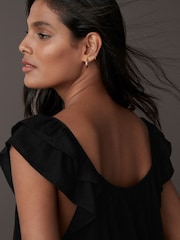 Black V-Neck Ruffle Sleeve Mini Dress with Linen - Image 5 of 5