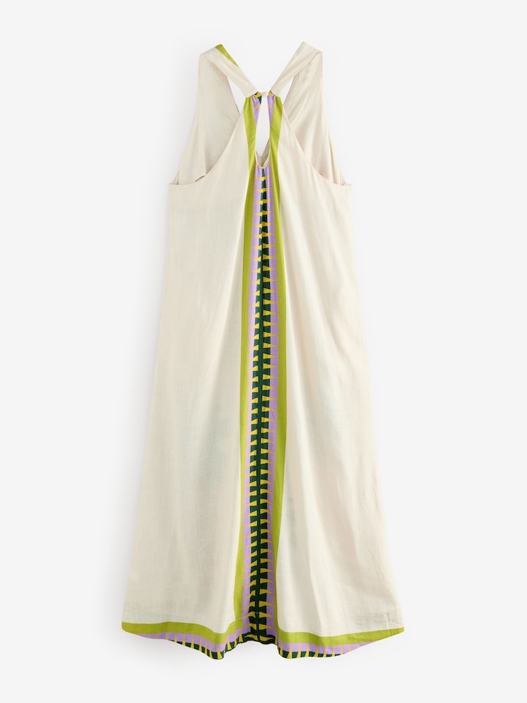Tropical Leopard Placement Print Halterneck Maxi Dress With Linen - Image 2 of 5