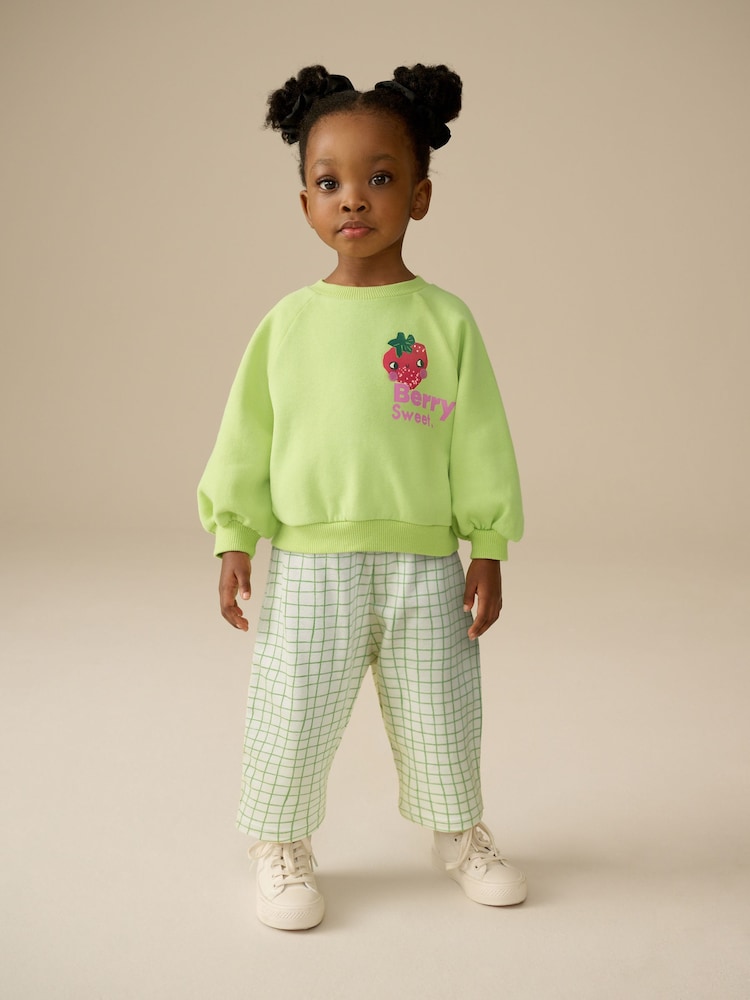 Green Printed Printed Sweatshirt and Barrel Leg Joggers Set (3mths-7yrs) - Image 1 of 11