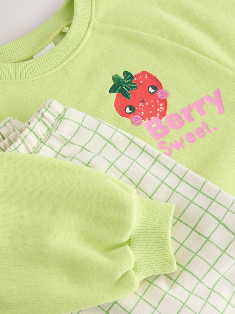 Green Printed Printed Sweatshirt and Barrel Leg Joggers Set (3mths-7yrs) - Image 10 of 11