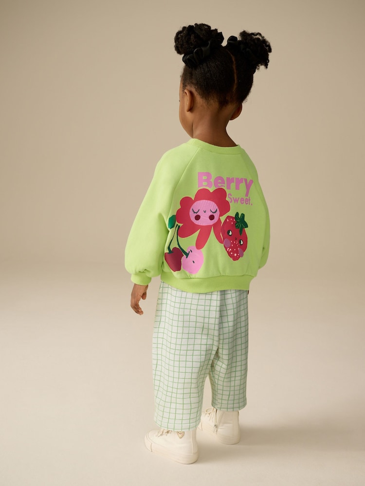 Green Printed Printed Sweatshirt and Barrel Leg Joggers Set (3mths-7yrs) - Image 2 of 11