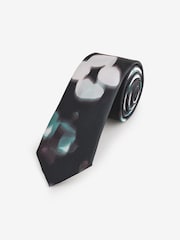 Black Mono Floral Skinny Slim Tie With Chain Keeperloop - Image 1 of 4