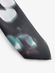 Black Mono Floral Skinny Slim Tie With Chain Keeperloop - Image 2 of 4
