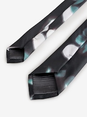 Black Mono Floral Skinny Slim Tie With Chain Keeperloop - Image 3 of 4