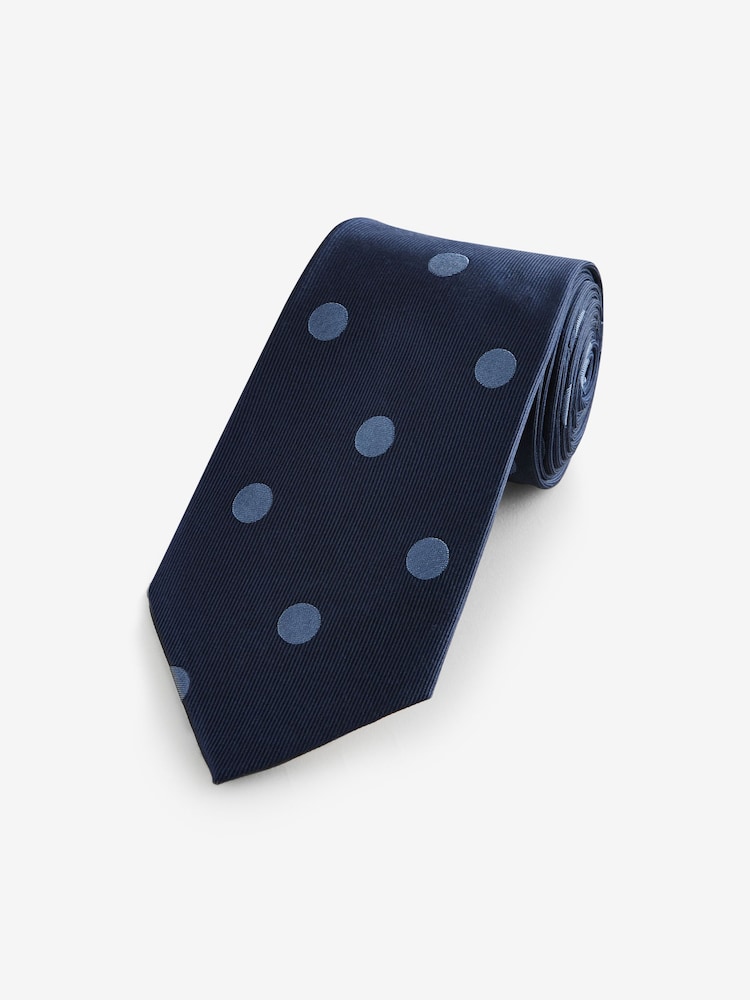 Marineblaue Farbtöne, gepunktet - Seidenkrawatte mit Design - Bild 4 von 4