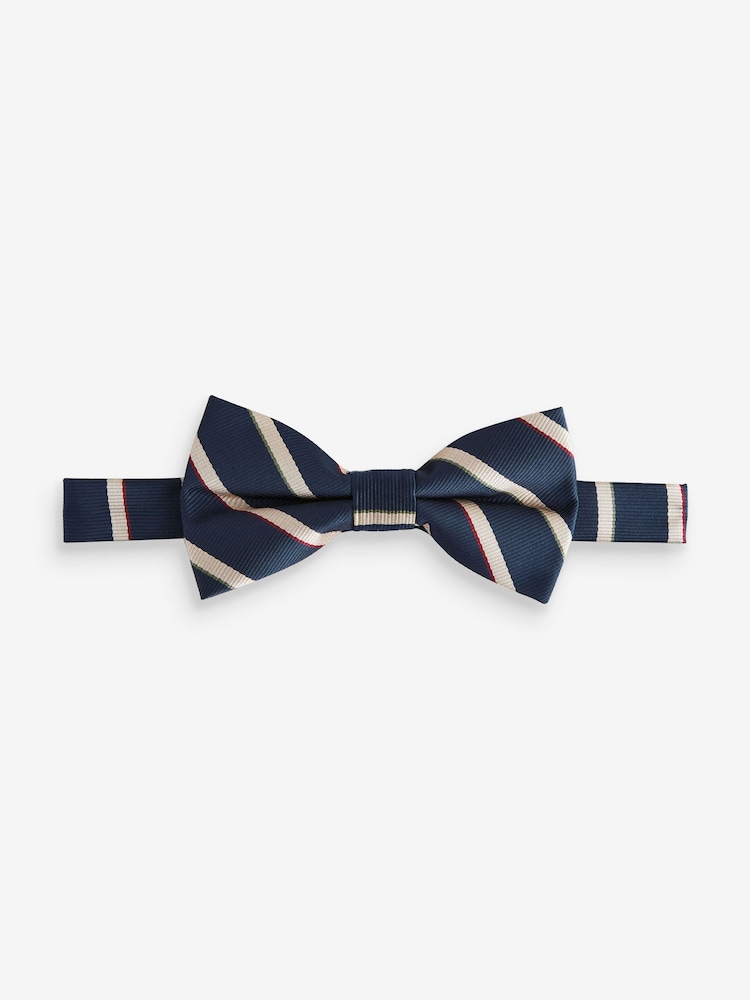 Navy Blue/Neutral Brown Stripe Design Bow Tie - Image 2 of 5