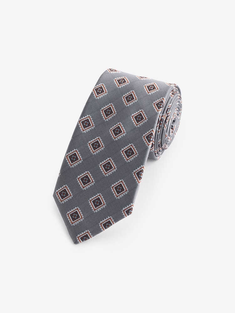 Grey Medallion/Rust Orange Paisley Design Ties And Clips 2 Pack - Image 2 of 5