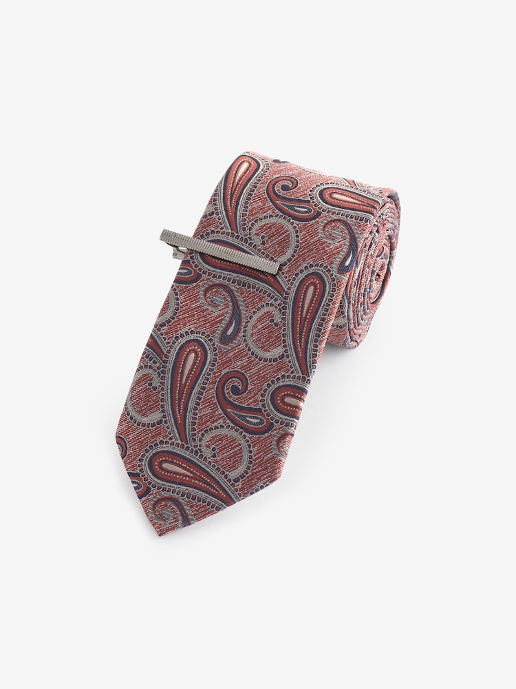 Médaillon gris/rouille Orange Motif paisley - Lot de design Cravates et clips 2 - Image 3 of 5