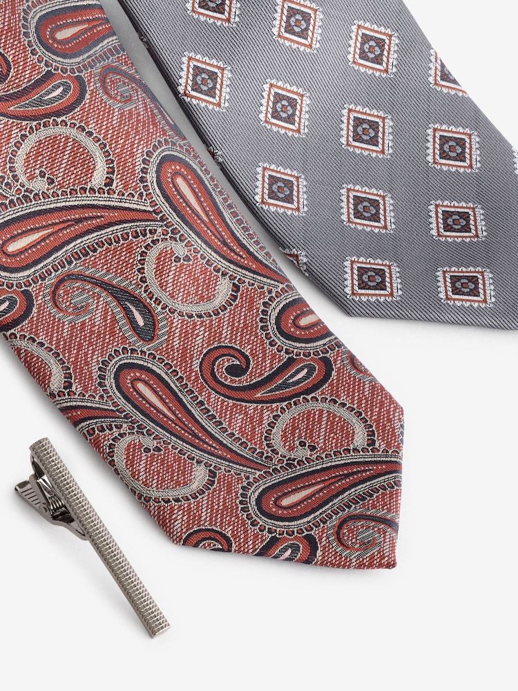 Médaillon gris/rouille Orange Motif paisley - Lot de design Cravates et clips 2 - Image 4 of 5