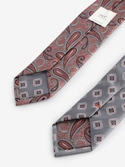 Grey Medallion/Rust Orange Paisley Design Ties And Clips 2 Pack - Image 5 of 5