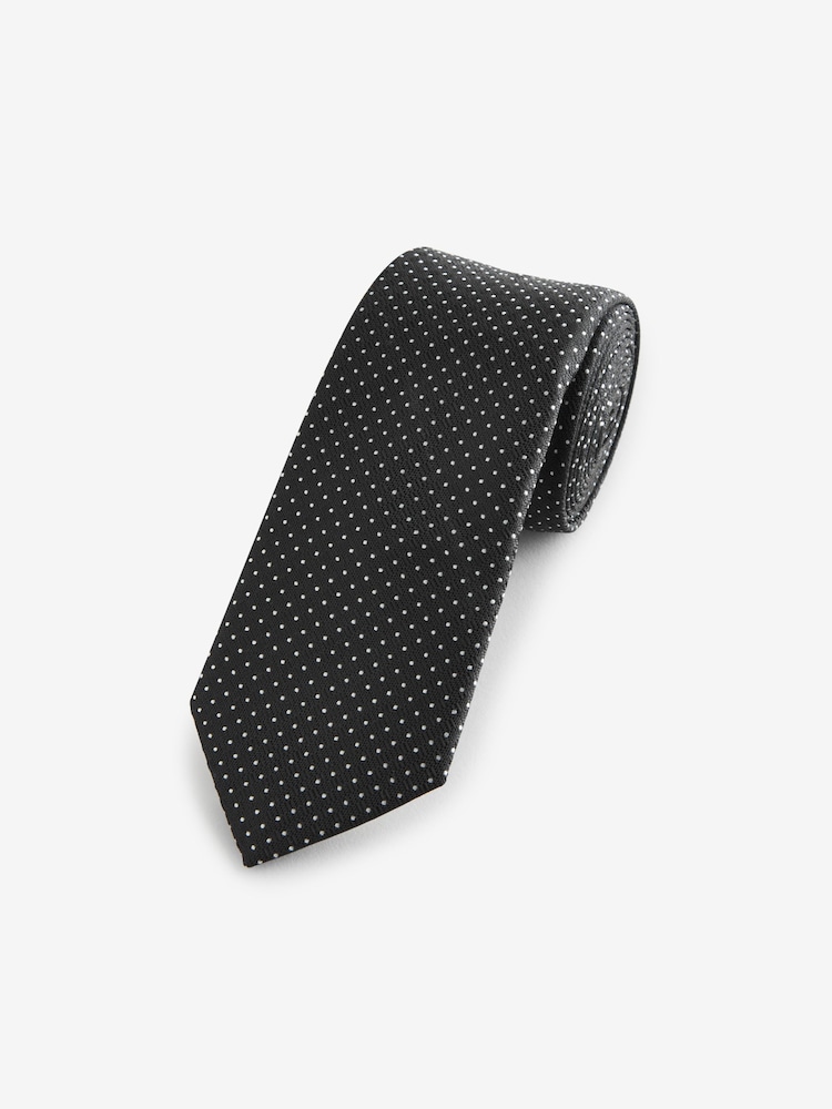 Black/White Polka Dot Skinny Slim Tie With Chain Keeperloop - Image 1 of 5