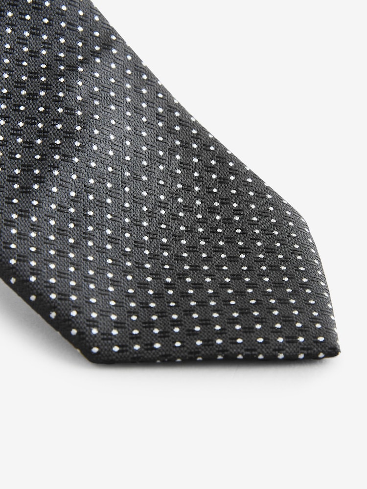 Black/White Polka Dot Skinny Slim Tie With Chain Keeperloop - Image 2 of 5