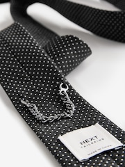 Black/White Polka Dot Skinny Slim Tie With Chain Keeperloop - Image 4 of 5