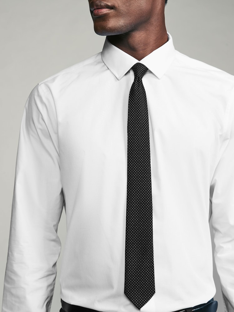Black/White Polka Dot Skinny Slim Tie With Chain Keeperloop - Image 5 of 5