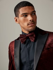 Burgundy Red Patterned Velvet Bow Tie - Image 1 of 6