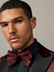 Burgundy Red Patterned Velvet Bow Tie - Image 2 of 6