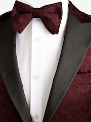 Burgundy Red Patterned Velvet Bow Tie - Image 4 of 6