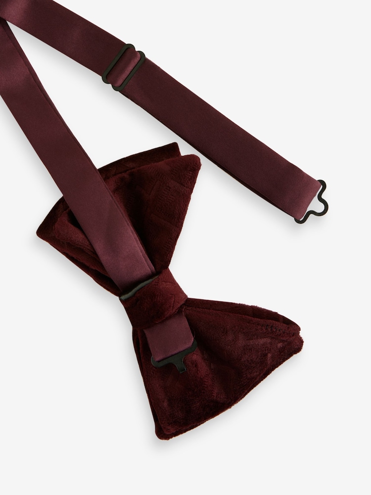 Burgundy Red Patterned Velvet Bow Tie - Image 6 of 6