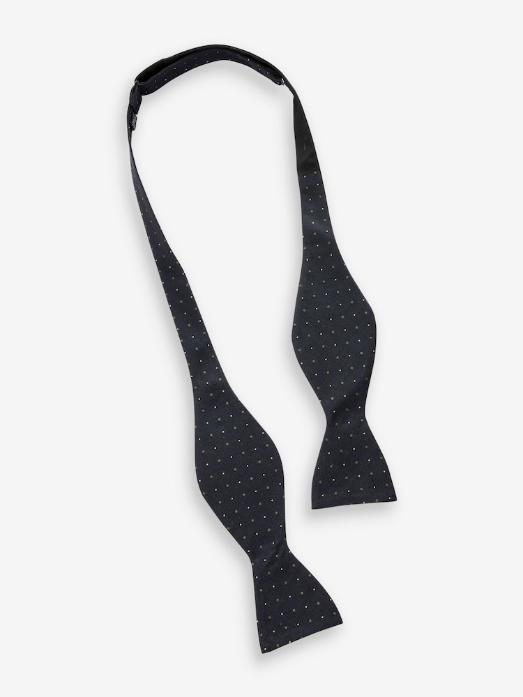 Black/Green Polka Dot Silk Self Bow Tie - Image 5 of 5