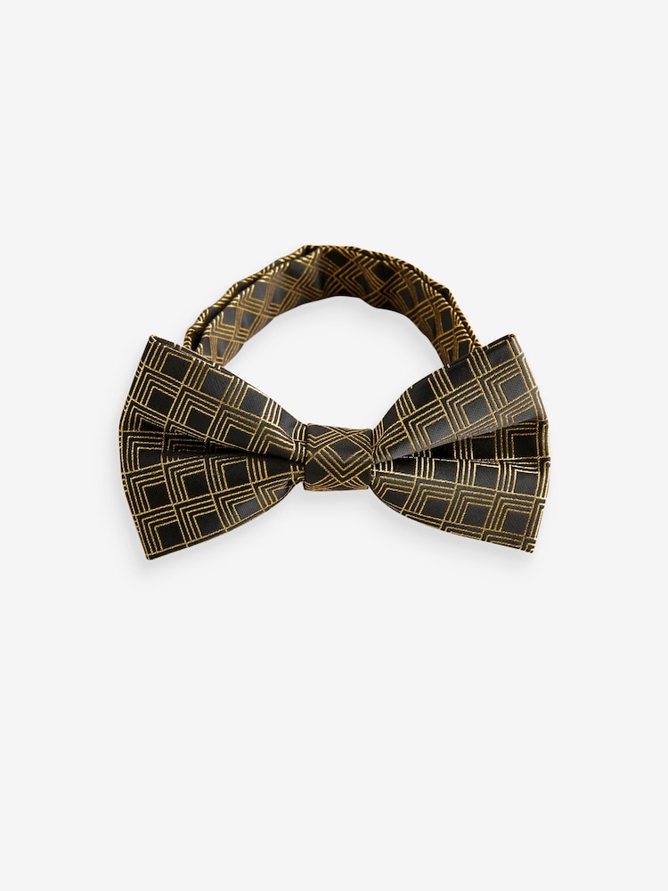 Black/Gold Glitter Geometric Bow Tie And Pocket Square Set - Image 6 of 8