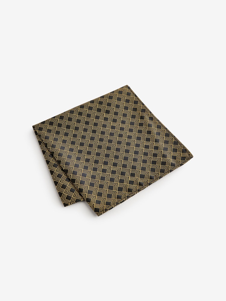 Black/Gold Glitter Geometric Bow Tie And Pocket Square Set - Image 8 of 8 Black/Gold Glitter Geometric Bow Tie And Pocket Square Set - Image 8 of 8