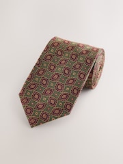 Olive Green Medallion Silk Design Tie - Image 1 of 3