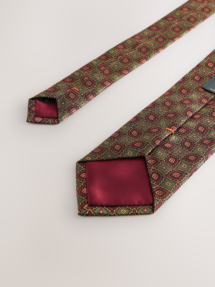 Olive Green Medallion Silk Design Tie - Image 2 of 3