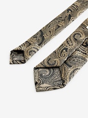 Black/Yellow Gold Paisley Slim Design Tie And Clip - Image 3 of 3