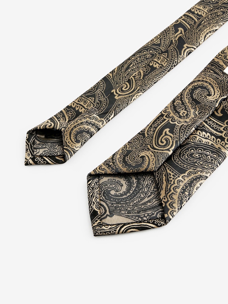 Black/Yellow Gold Paisley Slim Design Tie And Clip - Image 3 of 3