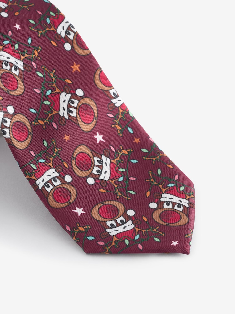 Red Reindeer Slim Christmas Design Tie - Image 2 of 3