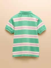 Joules Boys' Woody Green Striped Polo Shirt - Image 3 of 5