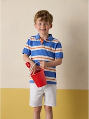 Joules Boys' Woody Blue Striped Polo Shirt - Image 3 of 7