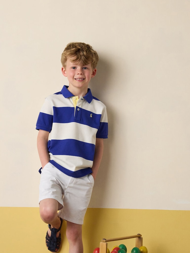 Joules Boys' Woody Navy Striped Polo Shirt - Image 1 of 5