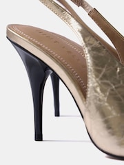 Mint Velvet Gold Kat Leather Slingback Heels - Image 4 of 4