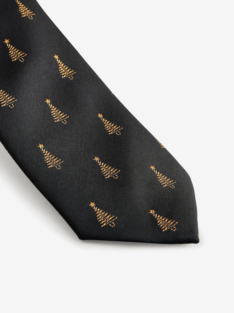 Black/Gold Tree Slim Christmas Design Tie - Image 2 of 3
